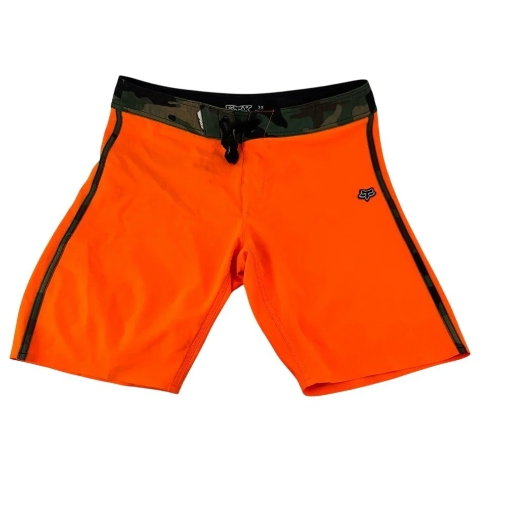 Fox Racing Mens Board Shorts Size 32 Neon Orange Camouflage Trim‎ Swim Trunks - Picture 3 of 9